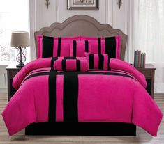 pink and black comforter set with matching pillows