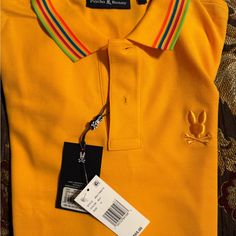 New Condition With Tags Size 7 Psycho Polo Mens Shirt Tag Says 6 Buts Its A 7 Yellow Collared Polo Shirt For Summer, Summer Yellow Polo Shirt With Polo Collar, Yellow Polo Shirt With Collar For Summer, Yellow Summer Polo Shirt, Yellow Polo Shirt For Spring, Yellow Short Sleeve Polo Shirt For Spring, Yellow Spring Polo Shirt, Spring Yellow Polo Shirt, Classic Yellow Polo Shirt For Spring