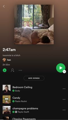 the screen is showing an image of someone sleeping in bed