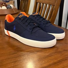 New In Box And Authentic Item. Blue Canvas Skate Shoes With Rubber Sole, Blue Canvas Sneakers With Cushioned Footbed, Navy Canvas Shoes With Rubber Sole And Round Toe, Pony Sneakers, Lauren Thompson, Polo Ralph Lauren Shoes, Ralph Lauren Sneakers, Canvas Boat Shoes, Preppy Shoes