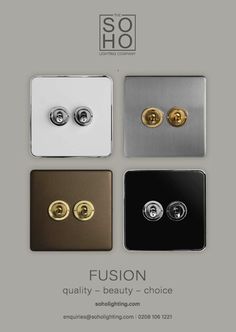 three different types of buttons on a white and black background with the words, fuson quality