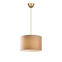 a light fixture with a beige shade on it