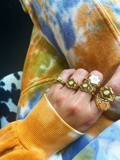 Flower Ring, Signet Ring, Daisy, Opal, Ring, Gold