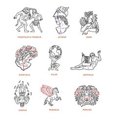 the twelve zodiac signs are drawn in red and black ink on white paper with an orange outline