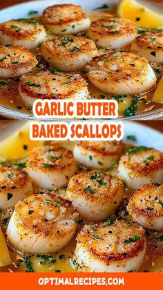 garlic butter baked scallops with lemon and parsley