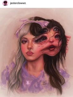 a drawing of a girl with her face covered in makeup