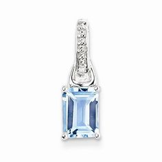 Metal: Sterling SilverLength:19 mmWidth:5 mmGemstones: Topaz, DiamondDiamond Weight: 0.01 CTGem Weight: 1.21 CTFinish: Polished, Open back, Rhodium-platedFree U.S. Shipping for orders over $99 Protected by our 30-Day Risk Free Returns! Diamond Lighting, Blue Topaz Pendant, Topaz Pendant, Sky Blue Topaz, Made In China, Silver Diamonds, Stone Settings, Body Jewelry, Prong Setting