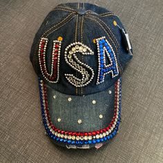 Sparkly Usa Hat Nwt Jean With Rhinestones Red White Abs Blue Fun Hat For All Occasions. Concerts, Boat Rides , 4th Of July 4th Of July Hats, 4th Of July Craft, Bucket Hat Beach, Fun Hat, Rancher Hat, Straw Sun Hat, Cashmere Beanie, News Boy Hat, Pink Hat