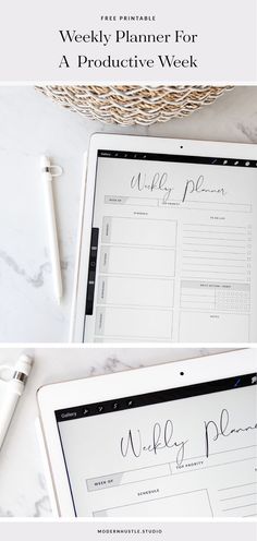 a tablet with the words weekly planner on it