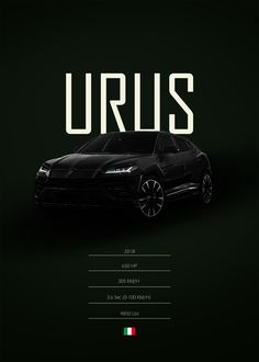 a black car with the word urus on it's side in white lettering