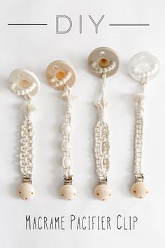 four different types of buttons and beads on a white background with the words diy