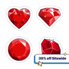 the red diamond stickers are set on top of each other, and one is in the shape of a heart