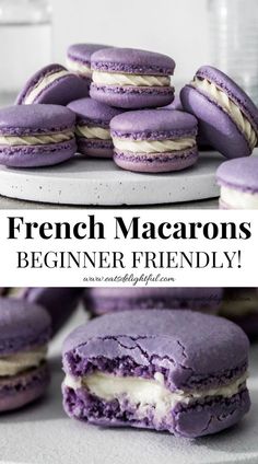 french macarons are stacked on top of each other with the words, beginner friendly