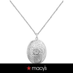 in stock Macy's Oval Sterling Silver Jewelry, Adjustable Silver Jewelry From Macy's, Elegant Adjustable Engraved Locket Necklace, Engraved Oval Pendant Jewelry, Classic Medallion Etched Jewelry, Classic Antique Silver Jewelry With Engraving Option, Adjustable Oval Jewelry With Engraving Option, Classic Oval Etched Jewelry, Classic Etched Oval Jewelry