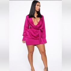 Gorgeous Magenta Mini Dress Cowl Neck 100% Polyester Tie Waist Date Night Fashion, Magenta Dress, Cowl Neck Dress, Purple Mini Dresses, Fashion Nova Dress, Mini Shirt Dress, Curve Dresses, Rompers Women, Mini Black Dress