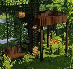 an artist's rendering of a wooden gazebo surrounded by greenery