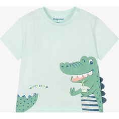 Green croc graphic t-shirt for baby boys from Mayoral. Featuring a croc graphic, round neck and short sleeves. | Mayoral | Croc Graphic T-Shirt, (Green, Size 12M) | Maisonette collects the best children’s products from around the world (unlike Zulily, Etsy, The Tot, Farfetch Kids, Childrensalon, Crate and Kids, Kohls, Wayfair, Buy Buy Baby, Nordstroms, Mini Boden, J.Crew Factory, or PotteryBarn Kids), creating a curated shopping experience for you. Think of us as your shortcut to fashion for litte ones! Playful Cotton T-shirt With Dinosaur Print, Green Dinosaur Print T-shirt For Summer, Green Dinosaur Print Summer T-shirt, Blue Dinosaur Print Short Sleeve T-shirt, Bride Bag, Kids Garments, How Many Kids, Back Bag, T Shirt Image