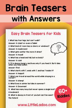 a poster with the words brainteasers with answers on it