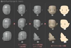 an animation character's head is shown with different angles and shapes to choose from