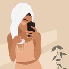 a woman taking a selfie with her cell phone while holding a cup of coffee