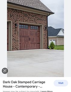 an image of a garage with the text dark oak stamped carriage house contemporary