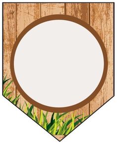 a wooden sign with grass on it in front of a white background and brown border