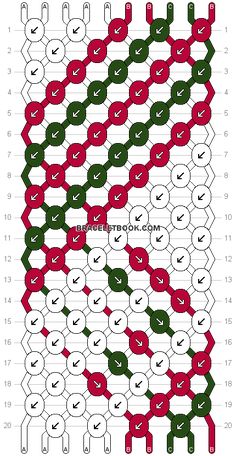 an image of a knitted pattern with red, green and white circles on it