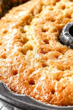 a close up of a cake in a pan