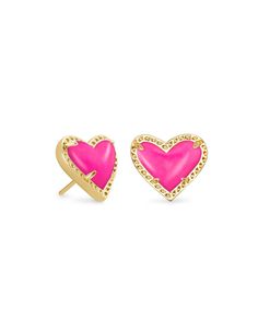 Kendra Scott Ari Heart Stud Earrings Gold Magenta-Earrings-Kendra Scott-E1458GLD-The Twisted Chandelier Preppy Jewelry, Matter Of Time, Rose Gold Earrings Studs, Rose Gold Studs, Heart Stud Earrings, Gold Stud Earrings, Old Jewelry, Gold Stud, Asymmetrical Design