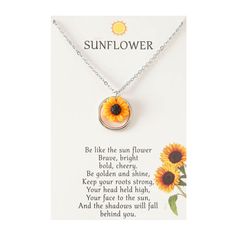 PRICES MAY VARY. Sunflower Pendant Necklace for Women:The sunflower symbolizes warmth, sunshine and happiness, this sun flower necklace made of a ring and sunflower pendant is a simple yet meaningful, can be as an excellent gift to convey love and strength to your family, friends or other significant others around you Encouragement Sunflower Gifts for Women:The sunflower necklaces come with a card "Be like the sun flower brave, bright bold, cheery. Be golden and shine, keep your roots strong, yo Birthday Gift For Daughter, Sunflower Gifts, Sunflower Pendant, Sunflower Necklace, Gift For Daughter, Necklaces For Women, Christmas Birthday, Gifts For Women, Birthday Gift