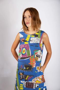 Linen Dress Streetwear Graffiti Street Wear Urban Dress - Etsy Lithuania Graffiti Dress, Casual Multicolor Mini Dress With Abstract Print, Cotton Graphic Print Streetwear Dresses, Casual Sleeveless Patchwork Mini Dress, Summer Mini Dress With Abstract Print, Linen Scarves, Urban Dresses, Street Wear Urban, Luxury Linen