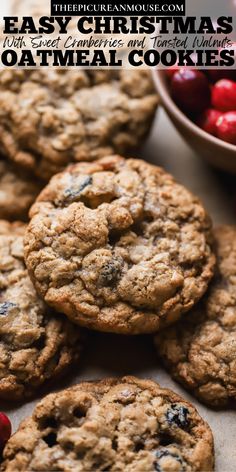 Oatmeal Cranberry Walnut Cookies filled with brown sugar, vanilla bean paste, dried cranberries, cinnamon and toasted walnuts. Walnut Cookies, Cozy Holiday, Festive Treats, Cookies Recipes Christmas, Holiday Treats, Sugar Cookies, Christmas Cookies, Oats, Brown Sugar