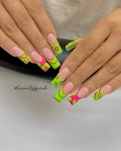 Neon Green Drip Nails, Abstract Nail Art, Acrylic Nail Set, Birthday Nails, Funky Nails, Fire Nails, Dope Nails, Cute Acrylic Nails, Swag Nails