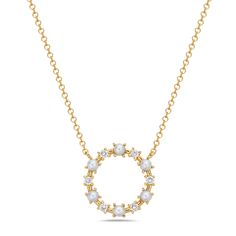 Delicate in design, this stunning necklace from Bassali will add shimmer and sparkle to your neckline. Meticulously hand-set in 14k yellow gold, this necklace boasts an alternating pattern of luminous freshwater cultured pearls and diamonds set in a circle silhouette. The diamonds are 1/10ctw, I or better in color, and I2 or better in clarity. The stationary pendant measures 13mm in diameter and the chain can be worn at 16, 17, or 18 inches in length. Luxury Round Necklace With Tilla Detail, 14k Yellow Gold Halo Diamond Necklace, White Round Cut Halo Necklace, White Diamond Halo Necklace In Fine Jewelry Style, White Diamond Halo Necklace Fine Jewelry, Gold Diamond Necklace With Halo, Dazzling Yellow Gold Necklace With Rose Cut Diamonds, White Halo Diamond Necklace Fine Jewelry, White Diamond Halo Necklace