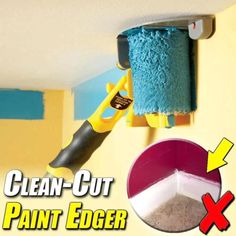 a close up of a paint edger on a wall with the words clean - cut painted over it