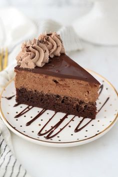 a piece of chocolate cake on a white plate