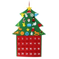 a christmas tree shaped calendar hanging on a wall