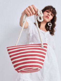 Bag For Love -Beaded Decor Striped Pattern Bucket Bag - Women Crossbody Product Description Color Red Pattern Type Striped Style Fashionable Bag Size Small Quantity 1 piece Type Bucket Bag Composition 100% Cotton Material Cotton Size Chart INCH CM Size Bag Width Bag Height Bag Length Strap Length one-size 3.1 7.9 7.9 47.2 Size Bag Width Bag Height Bag Length Strap Length one-size 8 20 20 120 Similar Products h2 { text-align: center; } .red-box { width: 100%; display: flex; flex-direction: row; f Beaded Decor, Color Rojo, Red Pattern, Olivia Mark, For Love, Stripes Pattern, Straw Bag, Bucket Bag, Cotton Material