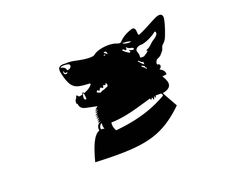 a black and white silhouette of a dog wearing a collar