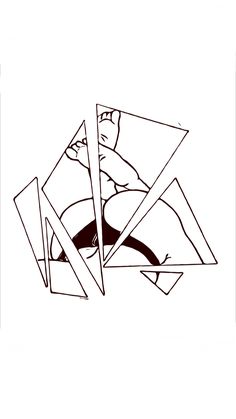 a black and white drawing of an abstract figure