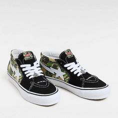 Vans X Bape Lx Sk8-Mid Reissue 83 *Nwt In Box* Color: Bape Abc Camo Green Size: 10.5 Men's/ 12.0 Women's Sku: Vn000mzgcx3 A Bathing Ape Extra Laces In Black Ape Head Lace Charm Vans Mid-top Custom Sneakers For Streetwear, Vans Gum Sole, Dinosaur Shoes, Bape Shoes, Vans Checkered, Camo Shoes, Vans Hi, Old Skool Black, Vans Red