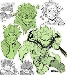 some character sketches for the upcoming animated movie, dragon boy and other characters are shown in green