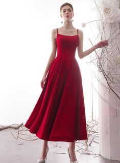 Ankle Length Prom Dress, Red Satin Prom Dress, Tea Length Prom Dress, Red Evening Gown, Mode Chanel, Satin Prom Dress, Red Prom Dress, Mode Vintage, Elie Saab