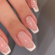 Pretty Elegant Acrylic Nails, Nails For Sequin Dress, Wedding Nails With Design, French Nail Designs Glitter, Nails For A Purple Dress, Nail Ideas With Diamonds, Prom Nails Acrylic Square, Hoco Nails Square, French Nails Sparkle