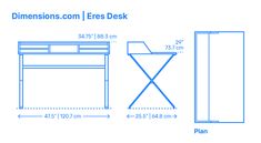 the measurements for a desk and chair are shown