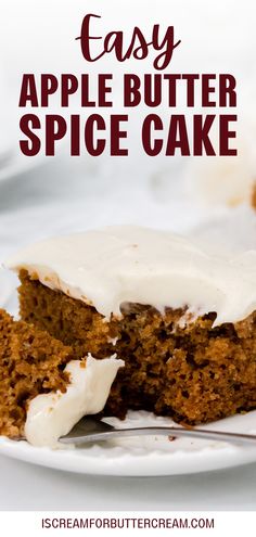 Close up image of apple spice cake with text overlay. Apple Butter Cake, Cream Cheese Frosting Cake, Cake With Cream Cheese Frosting, Pan Meals, Cozy Moments, With Cream Cheese Frosting, Easiest Apples, Spice Cake, Quick Breads