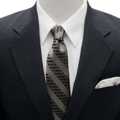 Gunmetal gray forms the foundation color of this 100% silk tie, contrasted with narrow white stripes. Also featuring neat rows of the iconic Batman logo picked out in deepest black, this tie is certain to leave an impression at your next formal event. Officially licensed by DC Comics. Classic Striped Tie For Black Tie Events, Classic Striped Tie For Black Tie Occasions, Classic Striped Ties For Black Tie Events, Classic Black Tie With Vertical Stripes, Classic Vertical Stripes Tie For Black Tie Events, Classic Vertical Stripes Ties For Black Tie Occasions, Classic Ties With Vertical Stripes For Black Tie Events, Classic Suit And Tie Accessories With Vertical Stripes, Classic Ties With Vertical Stripes