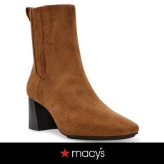 in stock Brown Heeled Boots For Fall, Medium Width, Brown Fitted Mid-calf Boots With Block Heel, Brown Ankle Boot Heels With 4-inch Heel, Brown Suede-lined Ankle-high Booties, Dress Booties, Brown Booties With Reinforced Heel, Medium Width, Anne Klein, Dress And Heels, Block Heels