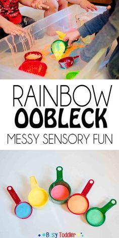 the rainbow oobleck messy sensory fun activity for toddlers to play with