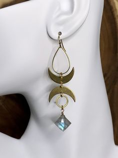 18k gold plated, nickel free earrings with labradorite and brass. Teardrop Labradorite Earrings, Labradorite Dangle Earrings For Pierced Ears, Nickel-free Labradorite Drop Earrings, Bohemian Pierced Labradorite Jewelry, Adjustable Dangle Labradorite Earrings, Adjustable Labradorite Dangle Earrings, Nickel-free Labradorite Dangle Earrings, Labradorite Dangle Jewelry With Matching Earrings, Handmade Gold Labradorite Earrings